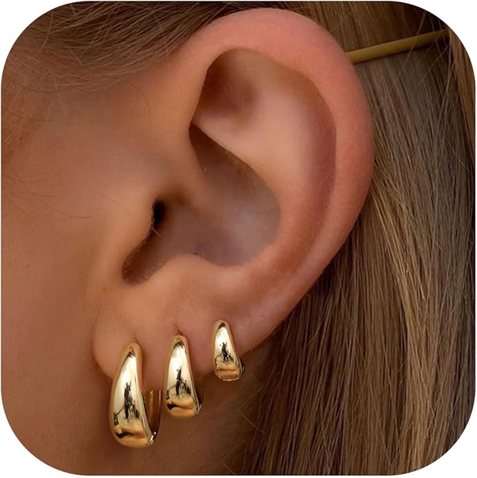 3Pairs Gold Hoop Earrings Set for Women